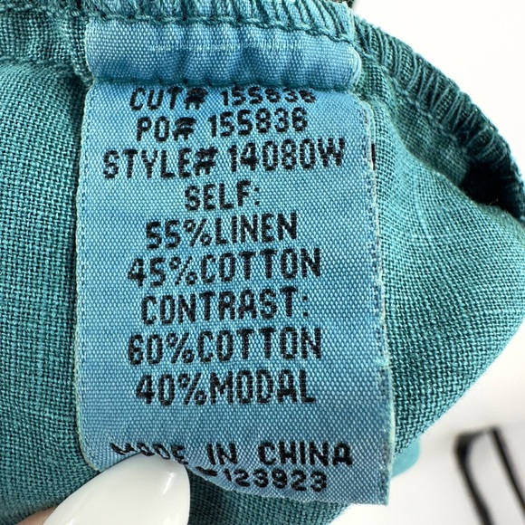 XCVI Wearables Minerva Tank Top Womens Size M Linen Blend Teal Blue Tie Button - Picture 7 of 11